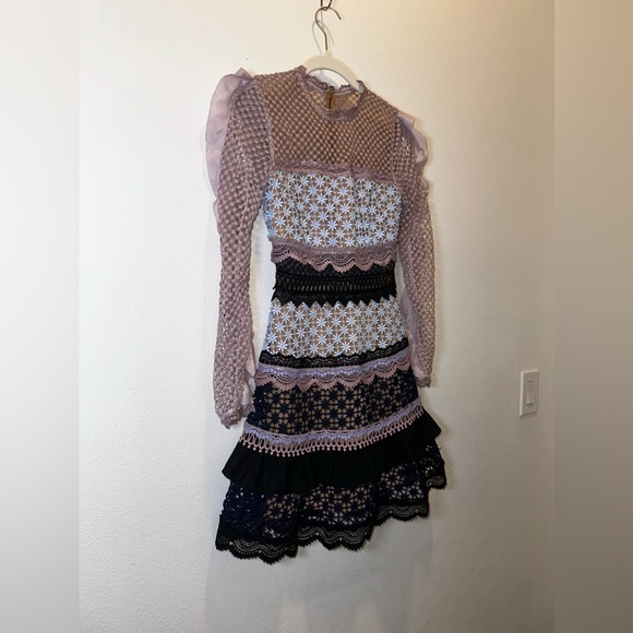 Self-Portrait Bellis Lace Trim Dress With Frilled Sleeves - Picture 9 of 16